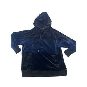 Vintage Champion Velour Hoodie Womens Size S Black Blue Colorblock Pullover